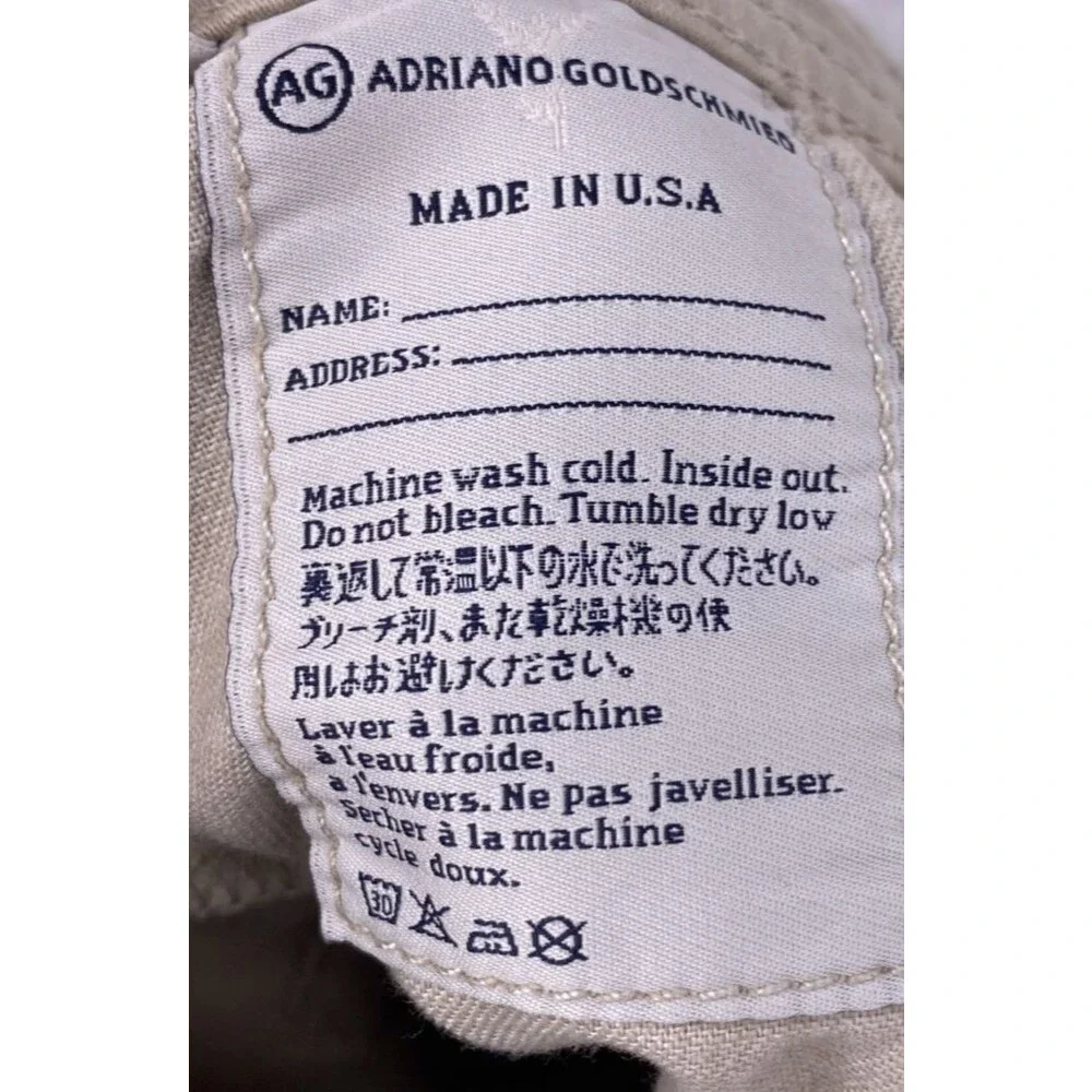 AG Adriano Goldschmied The Protege Straight Leg Pants 38x34 Khaki Tan Made in US